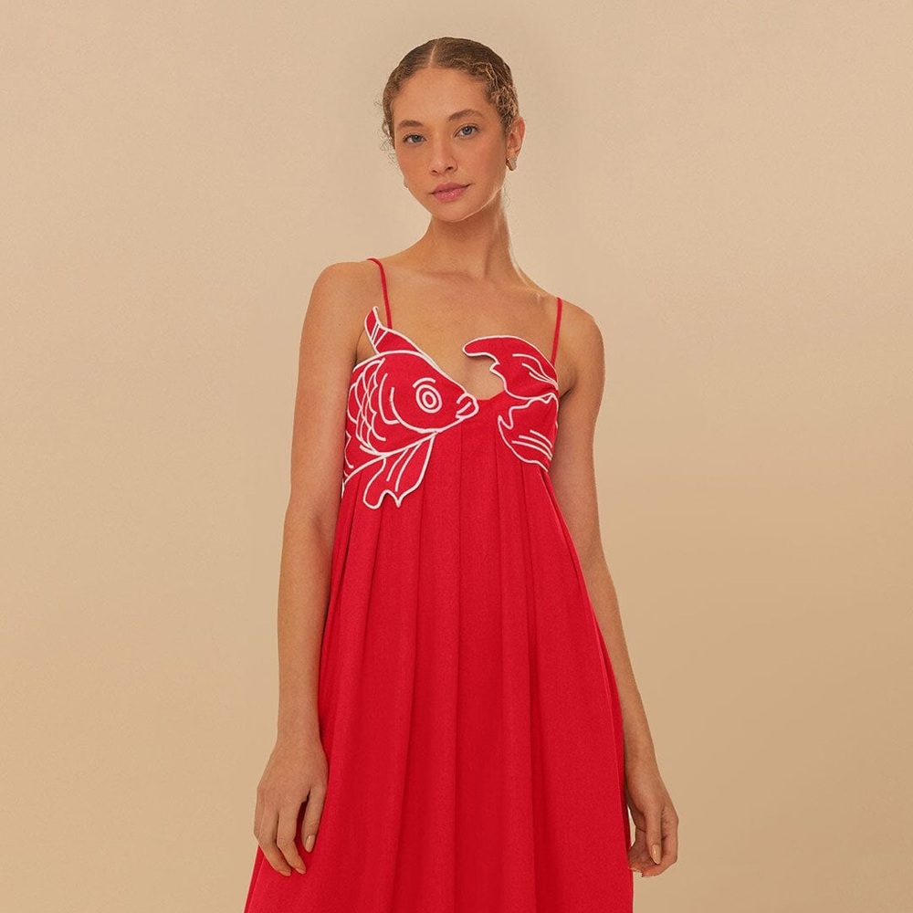 Farm Rio Red Fish Top Maxi Dress in XS